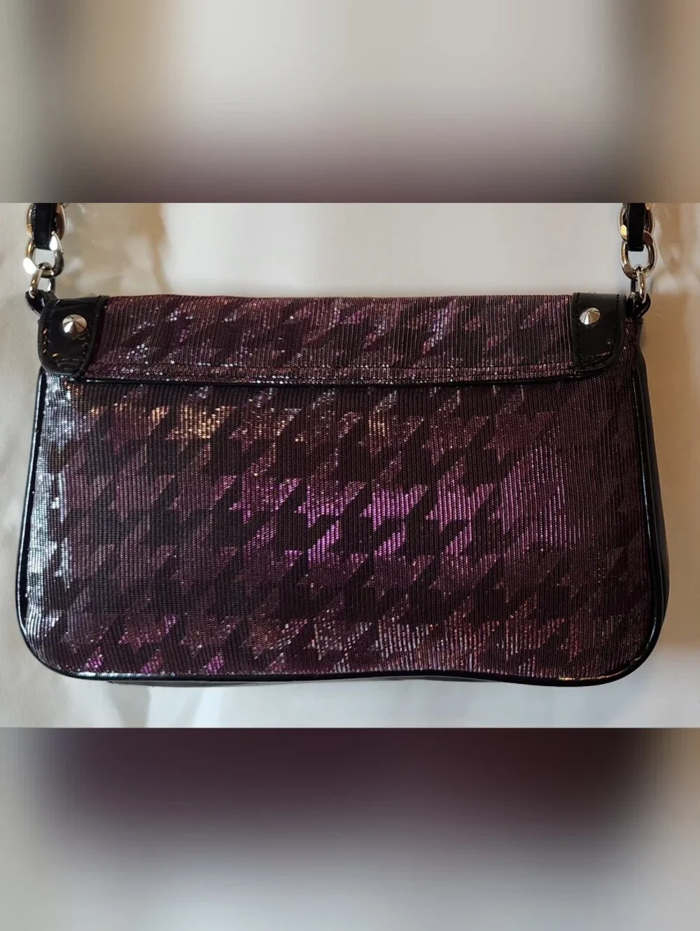 Y2K Betseyville Crossbody Chain Purse Metal Studs Rocker Purple Pink Shimmer